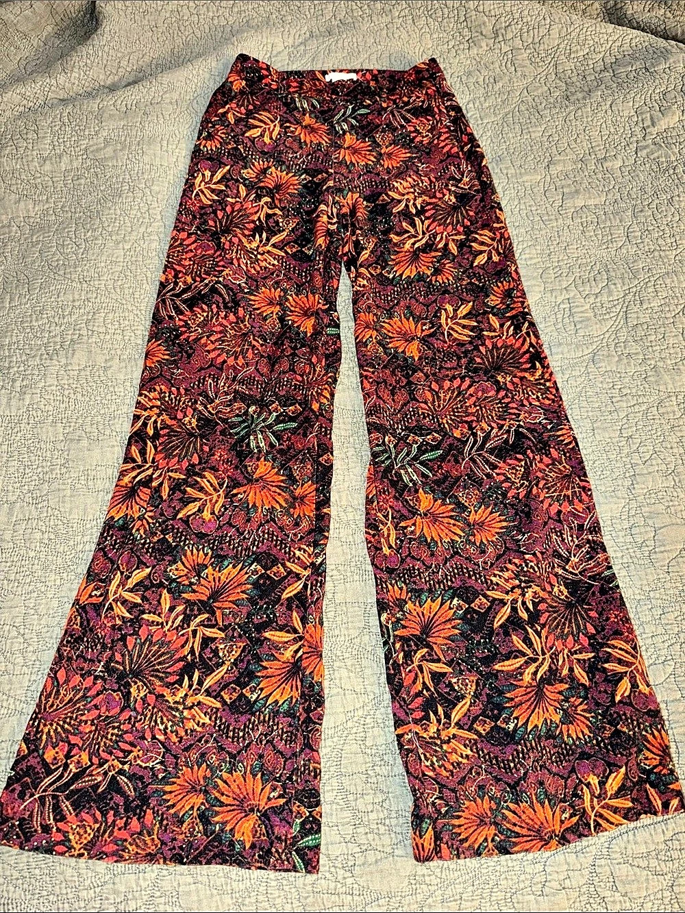 H&M Floral Wide Leg Pants in Black & Orange Size US 4